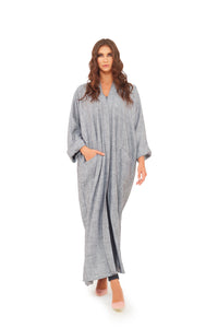 Grey Linen pocket open Abaya 