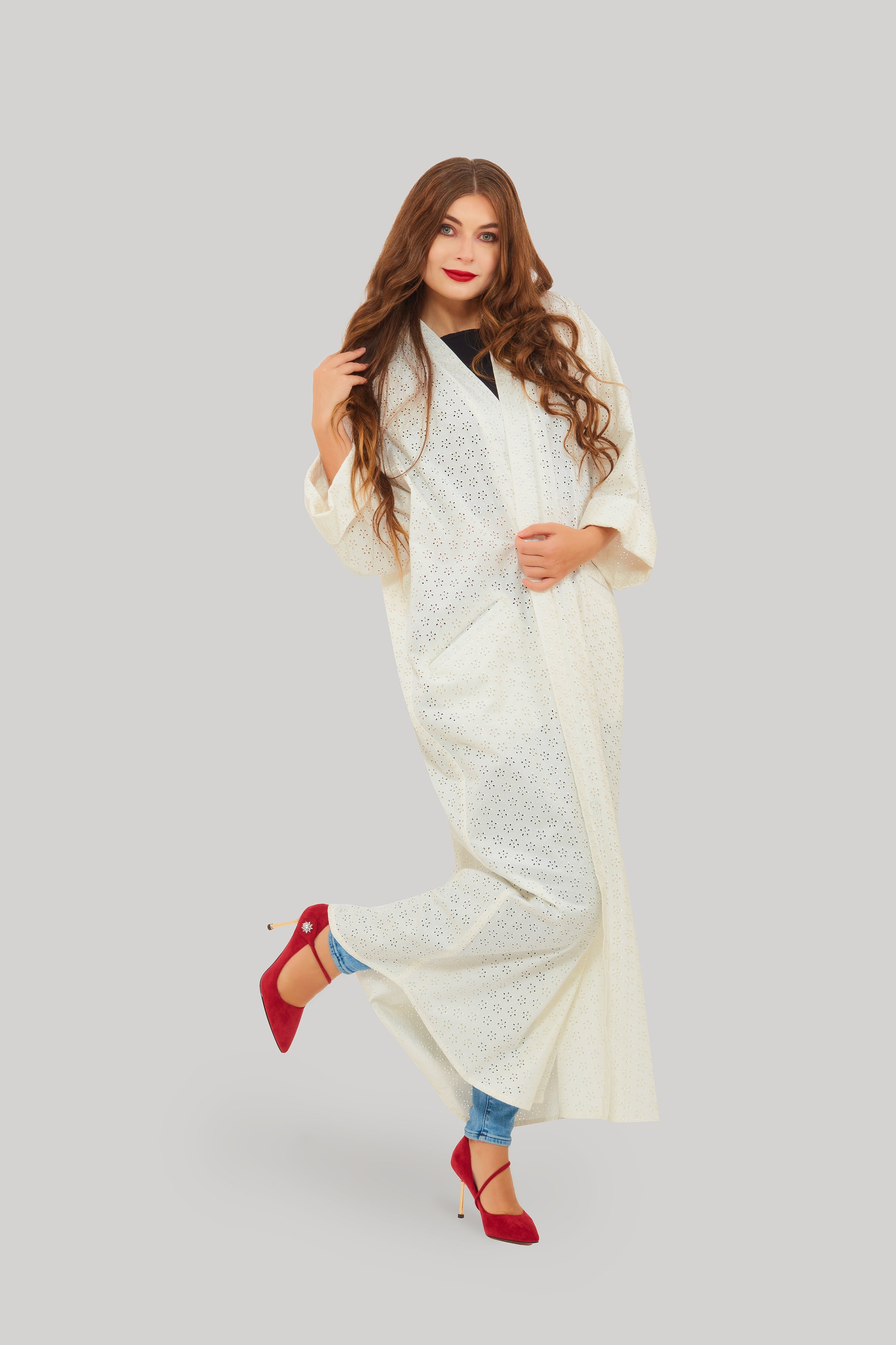 White luxury Abaya with pocket