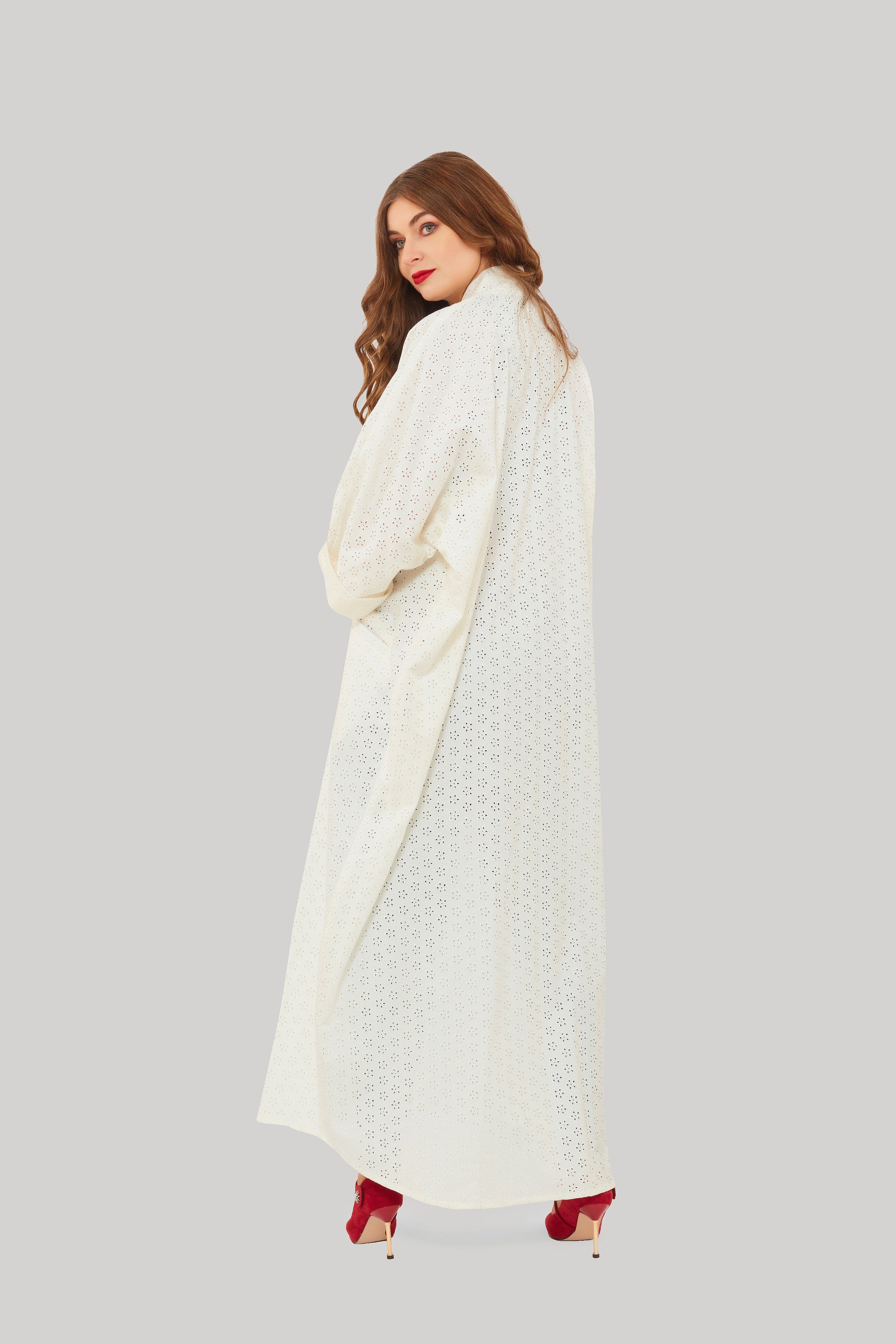 Back look of White luxury Abaya with pocket