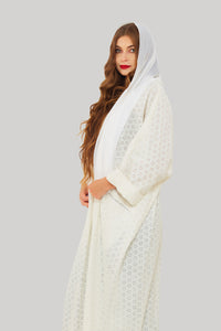 White luxury Abaya with pocket with headscarf